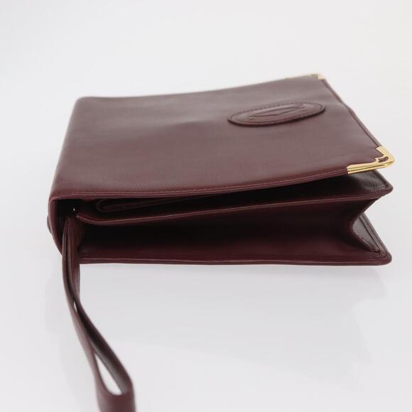 CARTIER Must Line Clutch Bag Leather Bordeaux Gold Auth BA9535